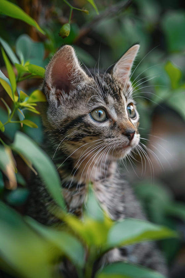 Emerald-eyed Tabby Kitten in Greenery