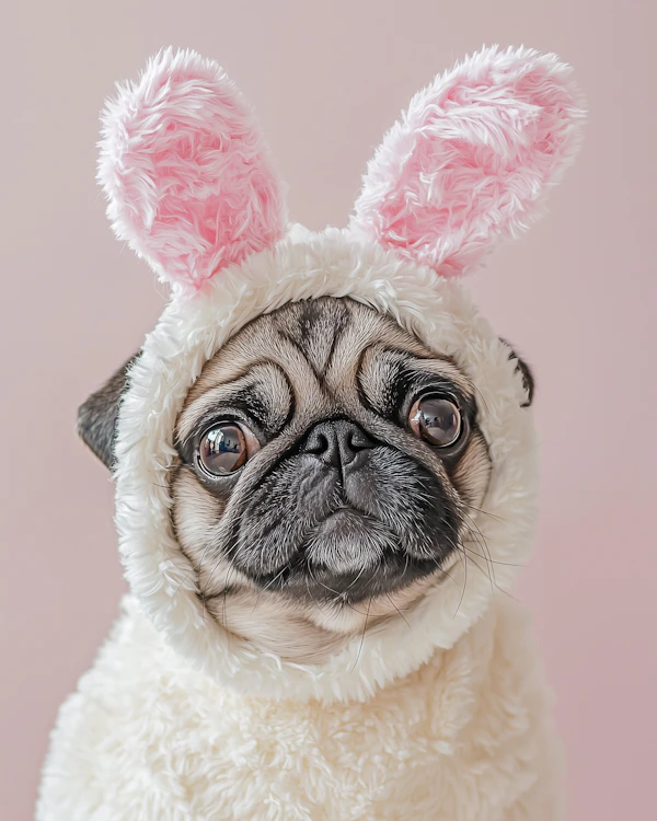 Pug in Bunny Costume