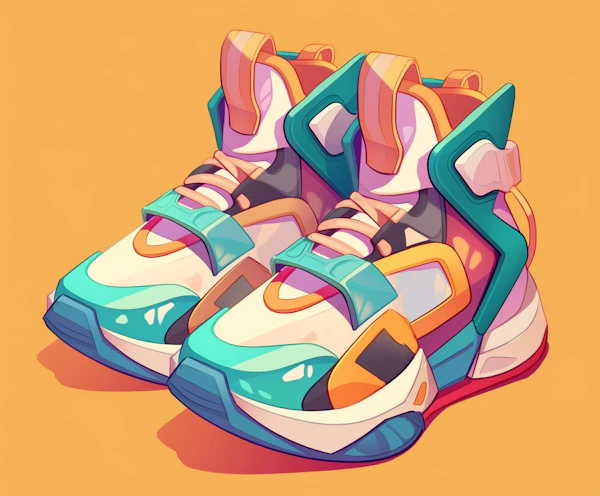 Futuristic Sneakers on Orange Background