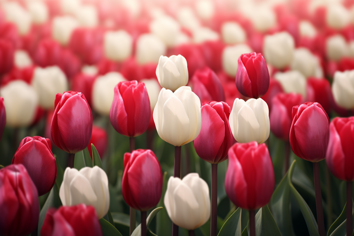 Warm Elegance in Bloom: A Rhythmic Tapestry of Red and White Tulips