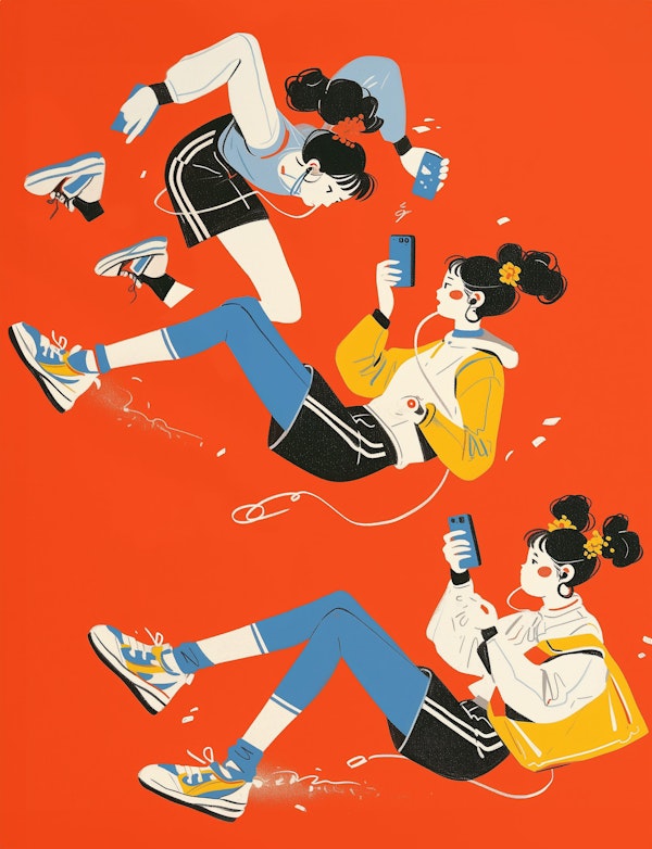 Animated Young Women with Smartphones