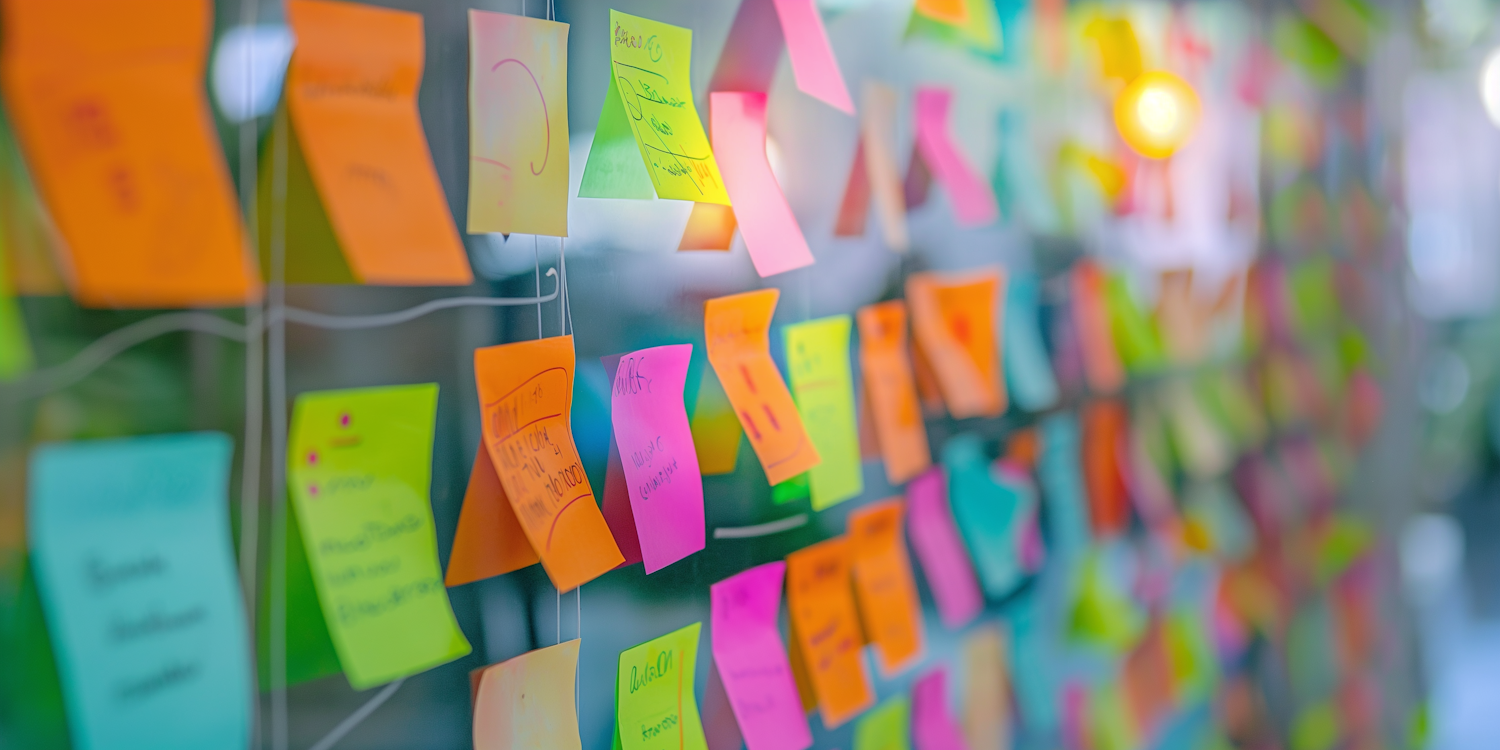 Collage of Colorful Sticky Notes on Transparent Surface