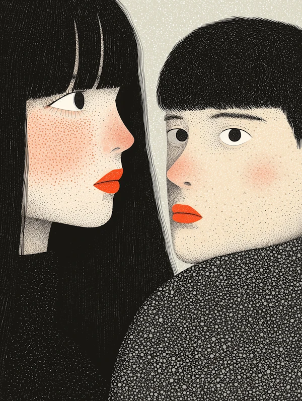 Stylized Portrait of a Woman and Man