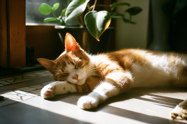 Serene Cat Sleeping in Sunlight