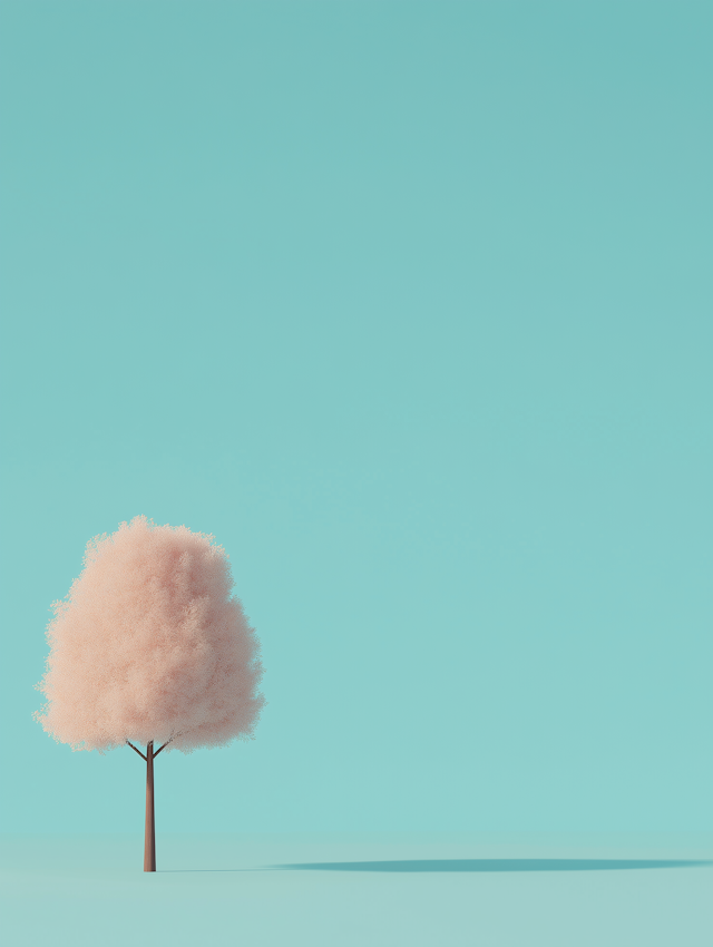 Solitary Tree with Vibrant Pink Foliage