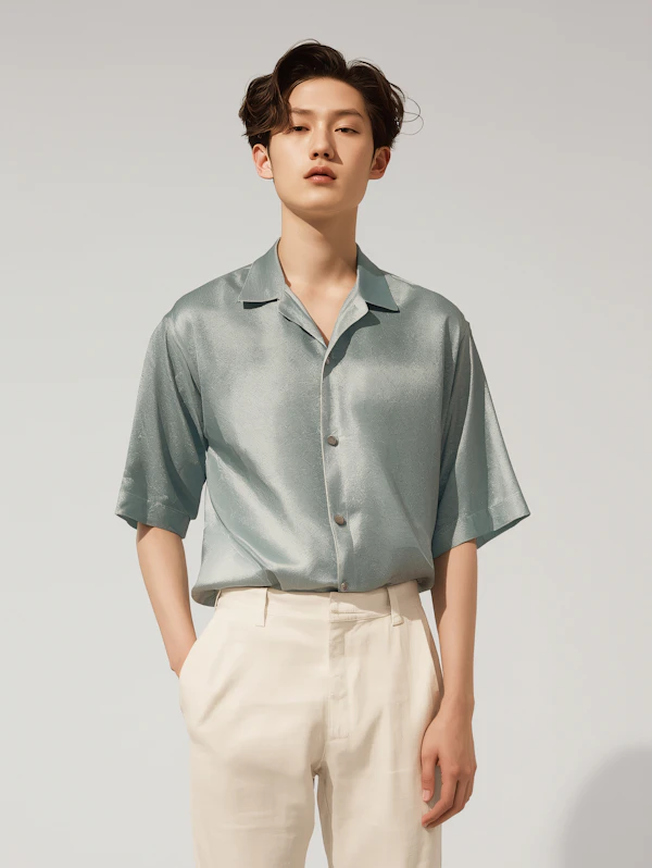 Man in Pastel Green Shirt