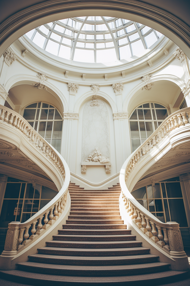 Grand Bifurcating Staircase with Skylight Dome