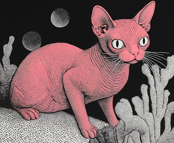 Stylized Illustration of a Hairless Pink Cat