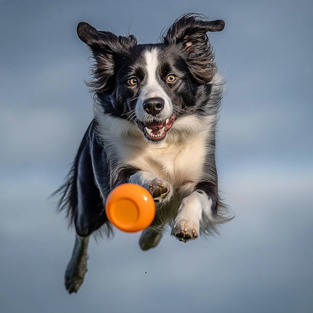 Leaping Border Collie with Frisbee