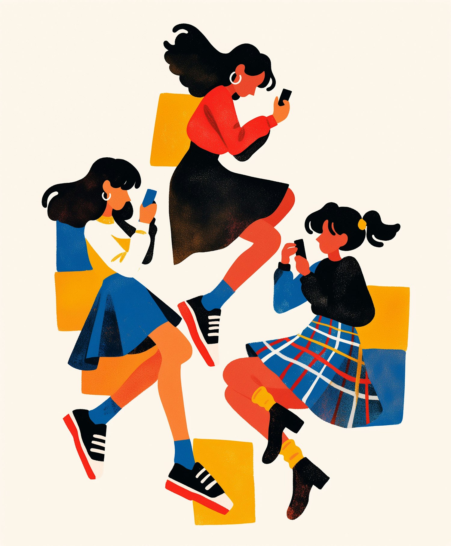 Stylized Female Figures with Smartphones