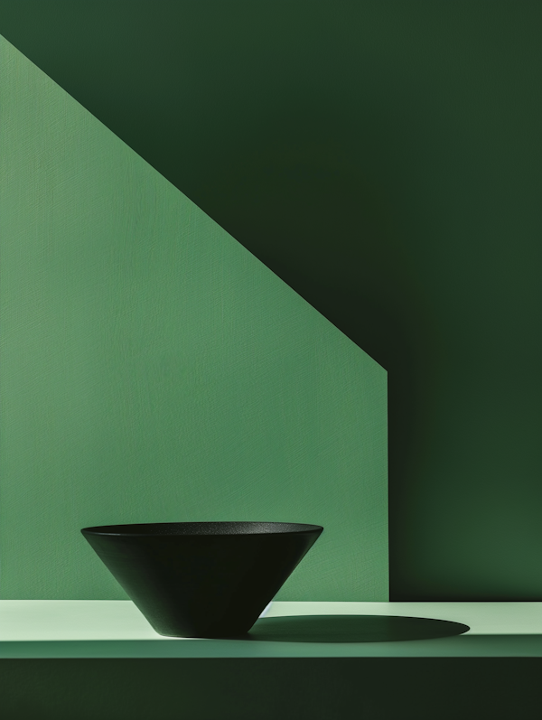 Minimalist Black Bowl on Geometric Green Background