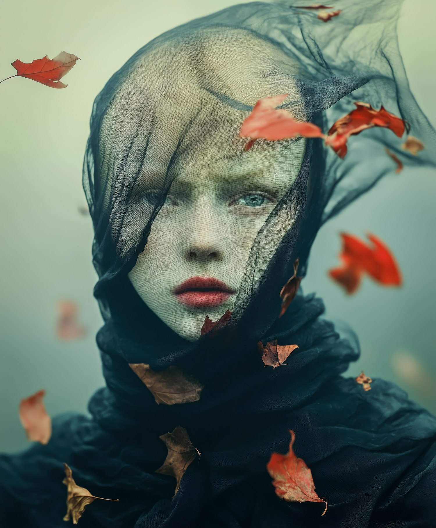 Ethereal Portrait with Autumn Leaves