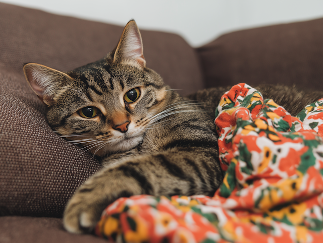 Cozy Tabby Cat on Couch