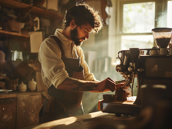 Skilled Barista in Warm Vintage Ambiance