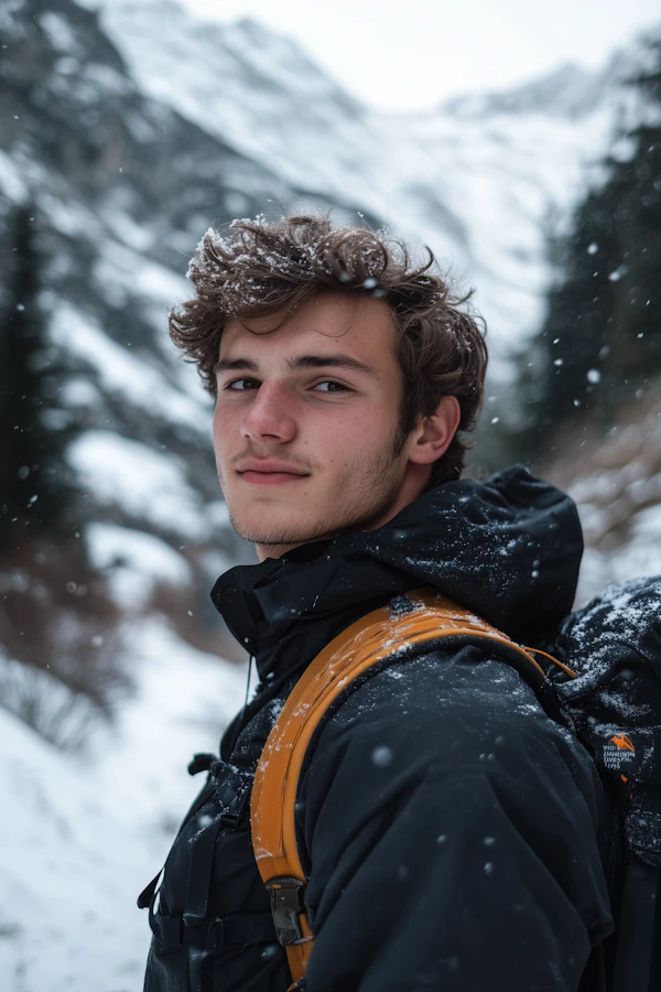 Young Man in Snowy Landscape