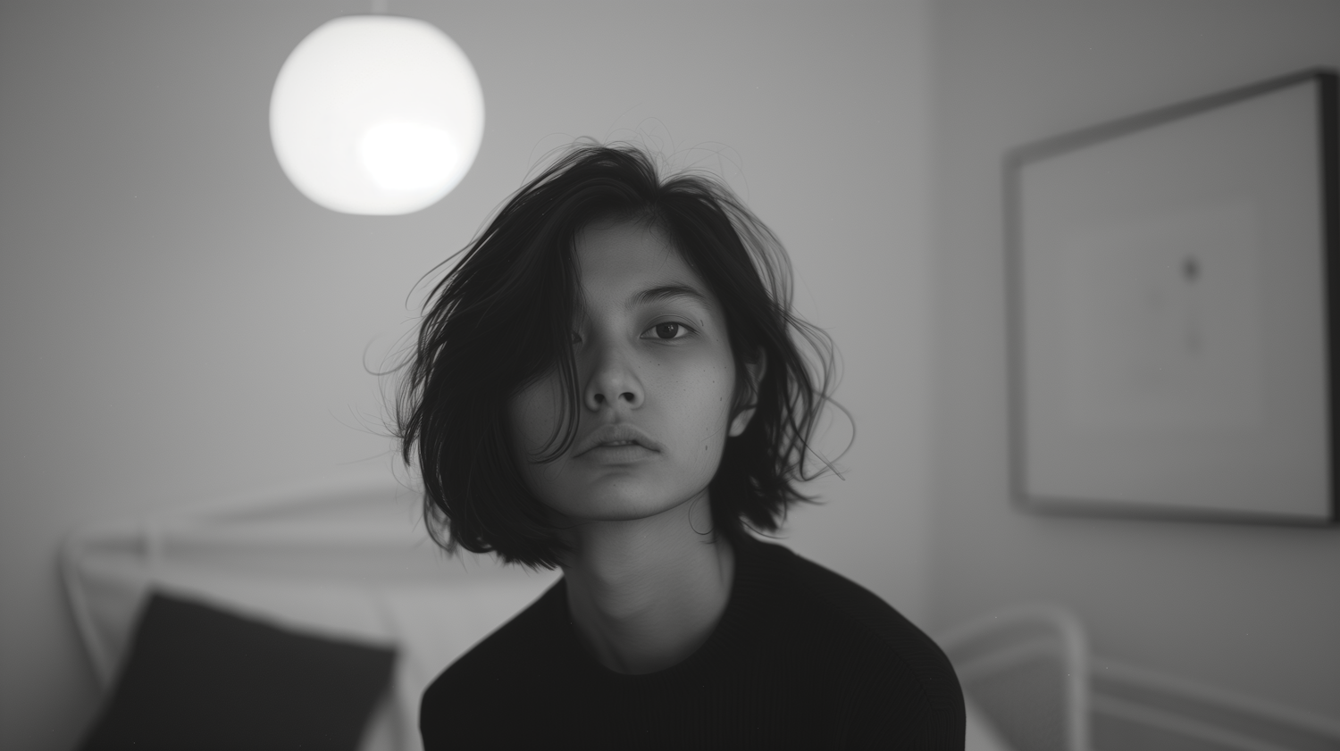 Contemplative Young Woman in Monochrome