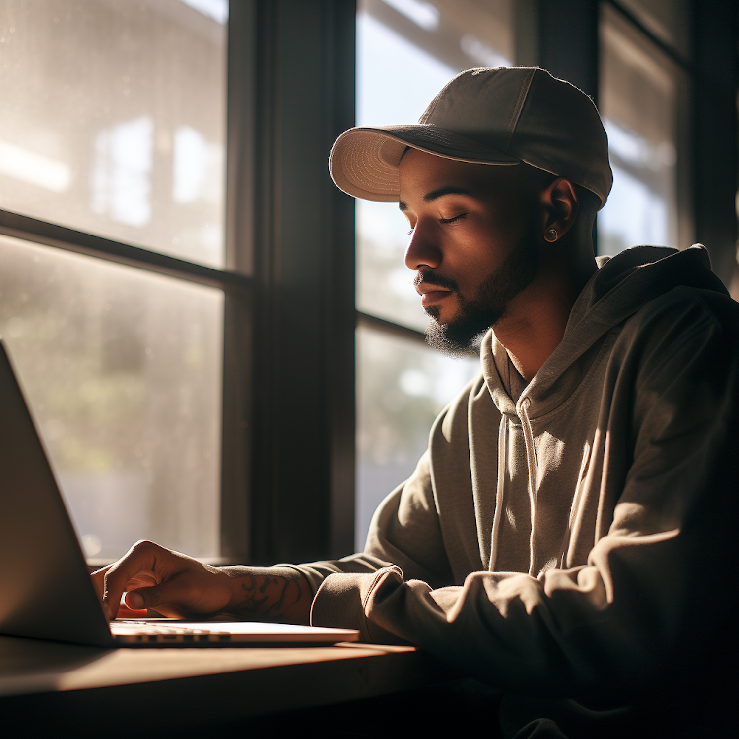 Focused Freelancer in Sunlit Workspace