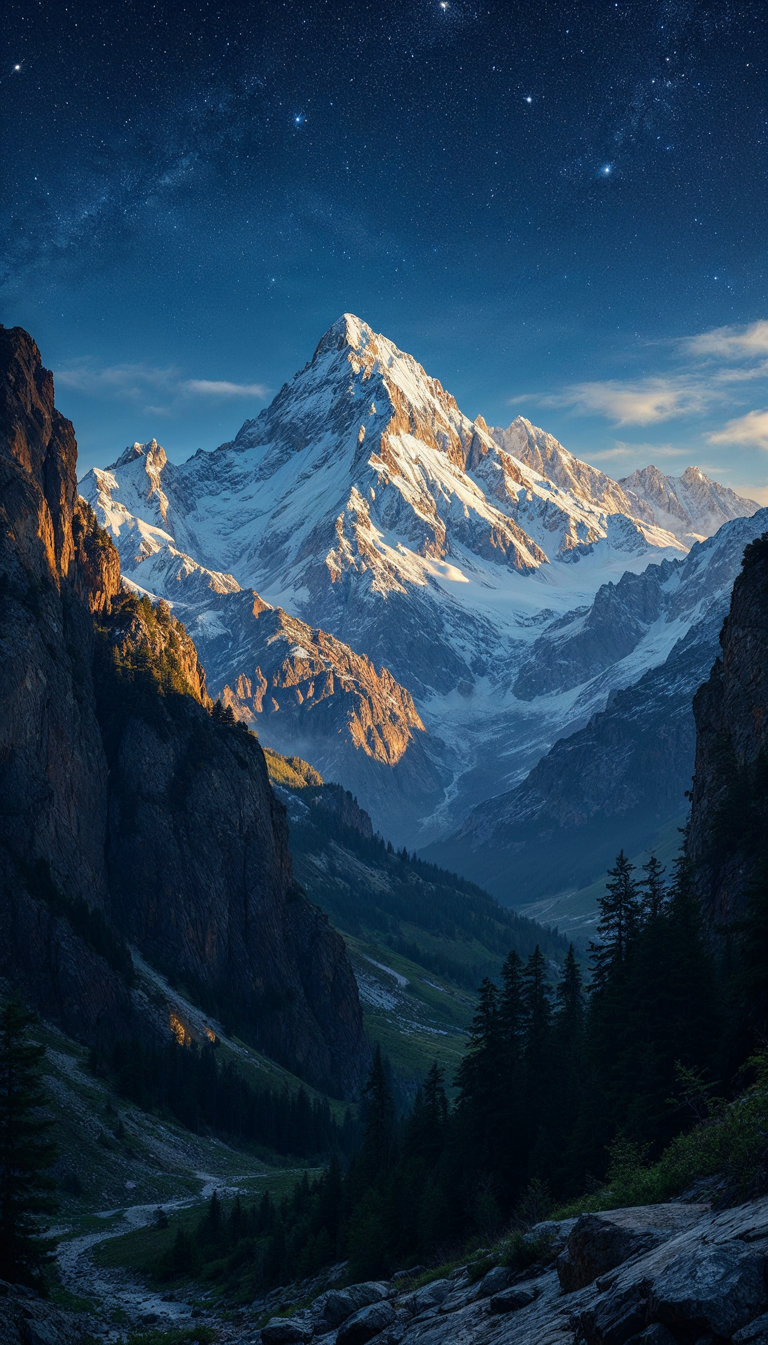 Mountain Landscape Under Starry Night