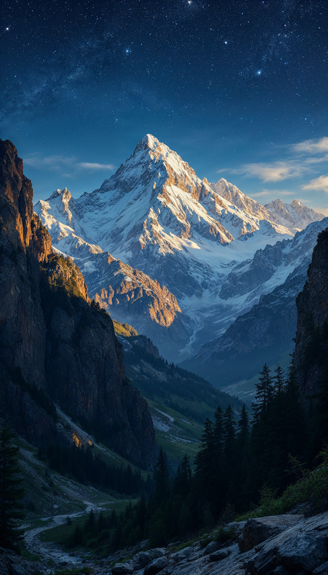 Mountain Landscape Under Starry Night