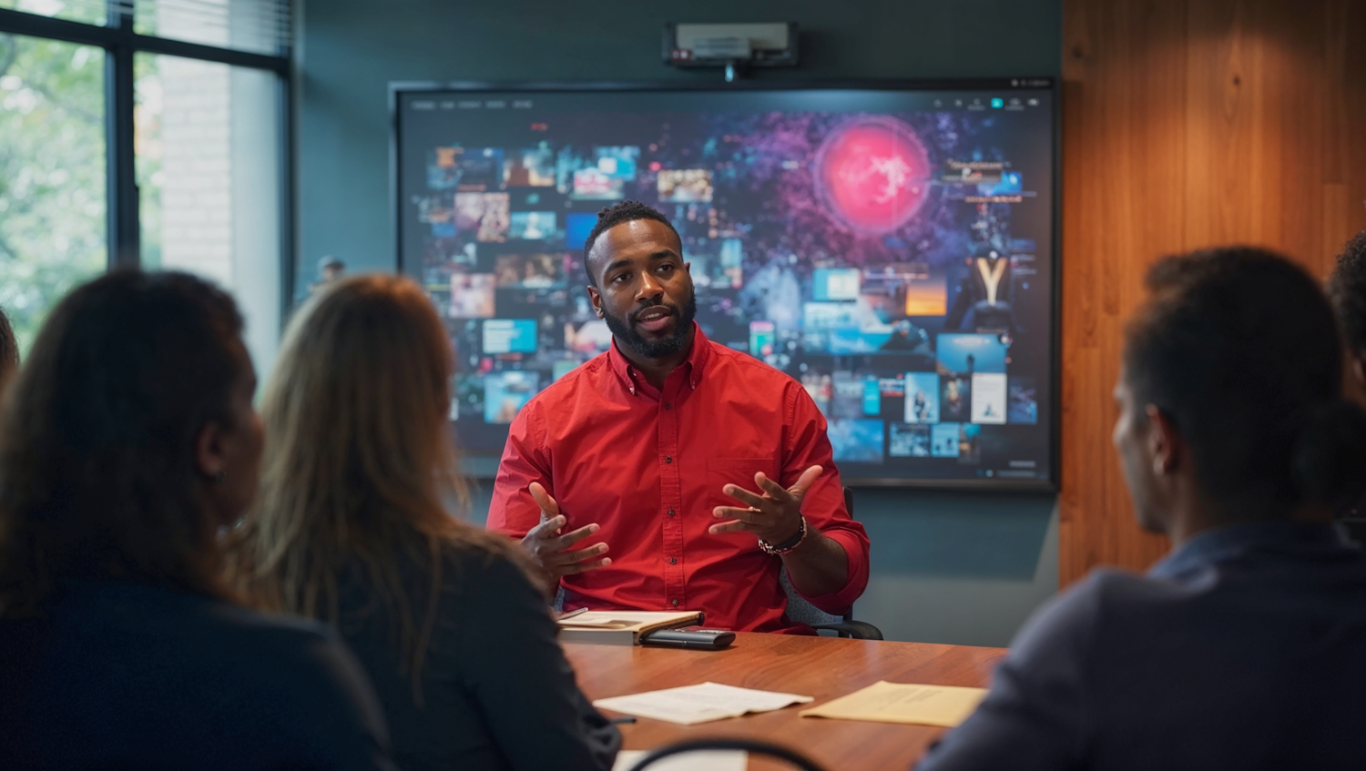 Group Meeting in Modern Conference Room