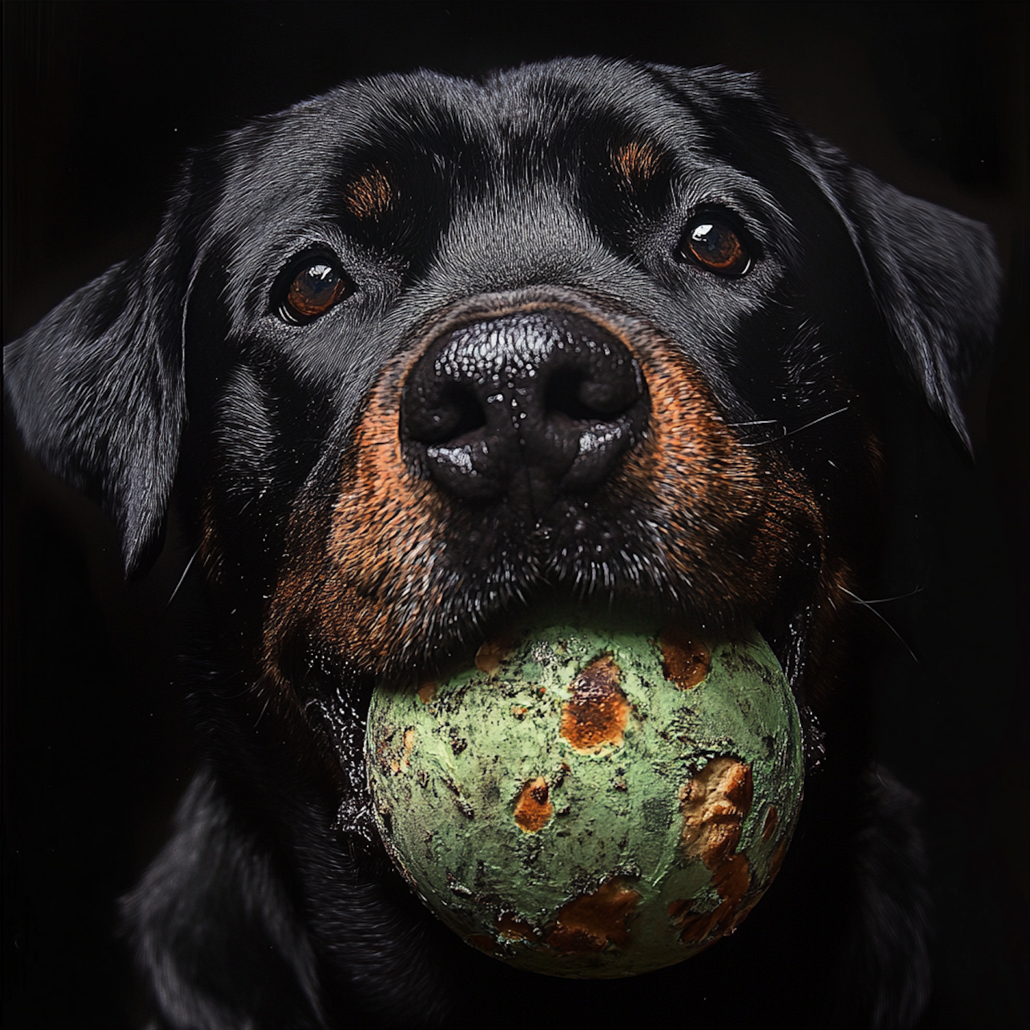 Rottweiler with Green Ball