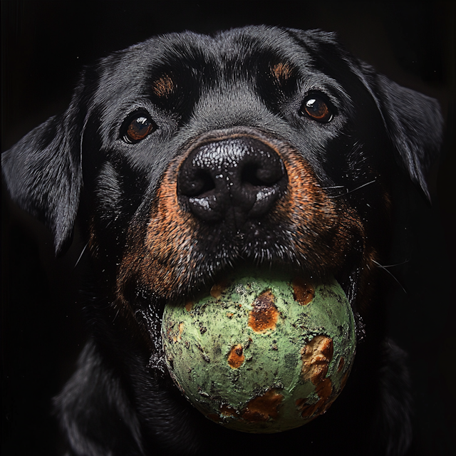 Rottweiler with Green Ball