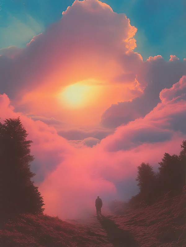 Lone Walker in Sunset