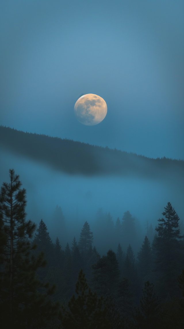 Misty Moonlit Pine Forest