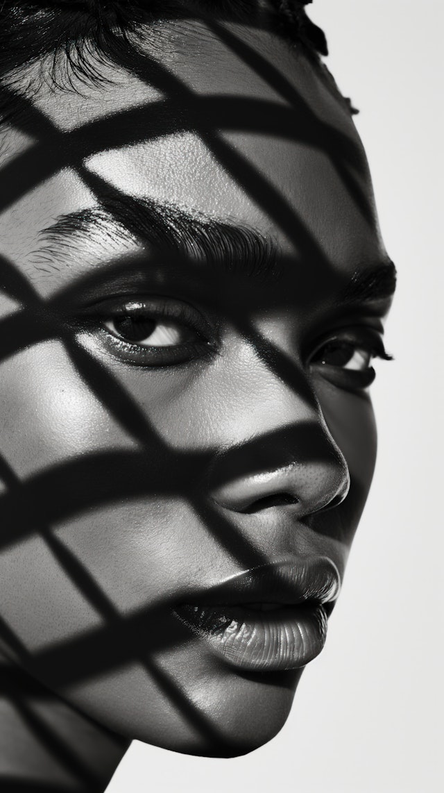 Portrait of a Woman in Monochromatic Light and Shadow