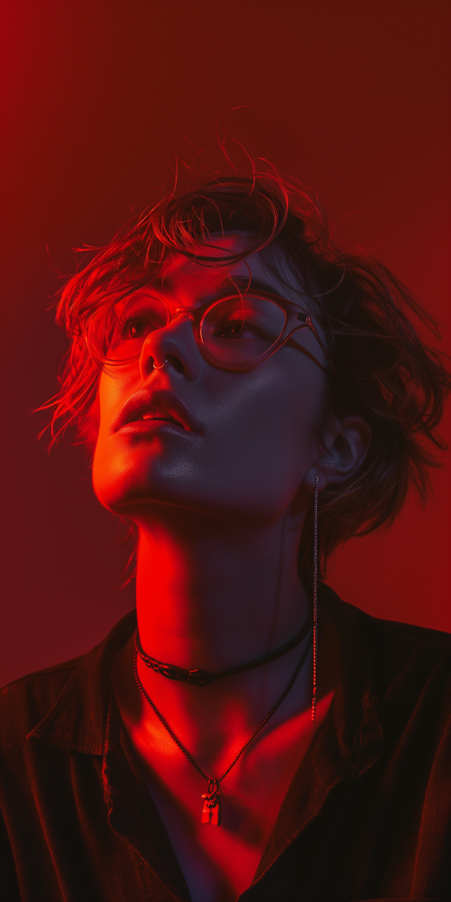 Androgynous Figure in Dramatic Red Lighting