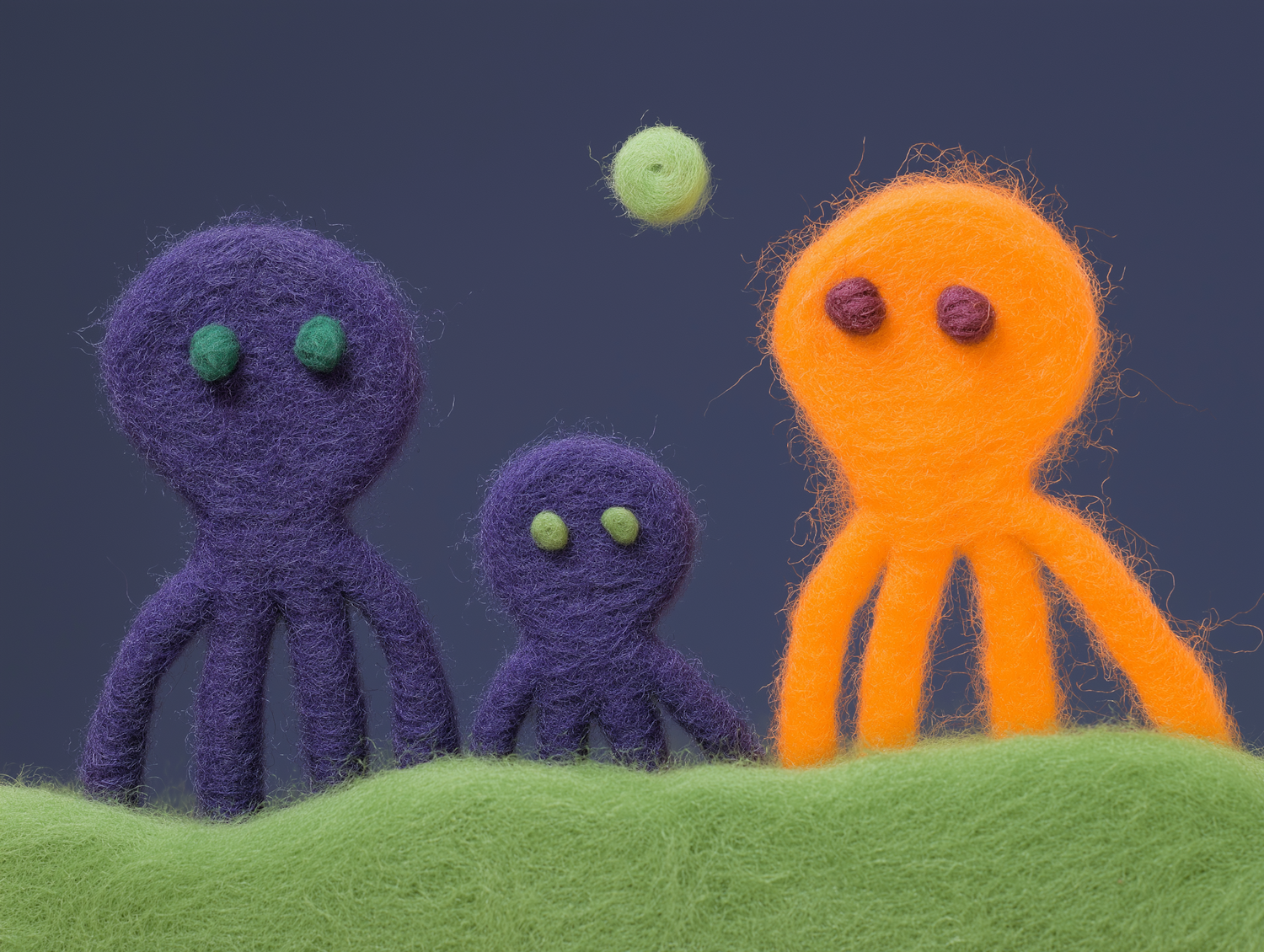 Felted Wool Octopuses on Grass