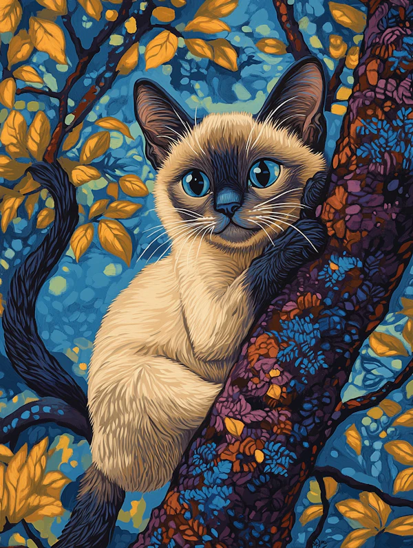 Siamese Cat on Branch