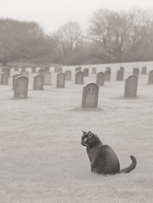 Contemplative Black Cat in Cemetery