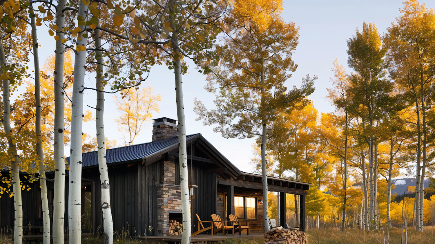 Rustic Cabin in Autumn Aspen Grove