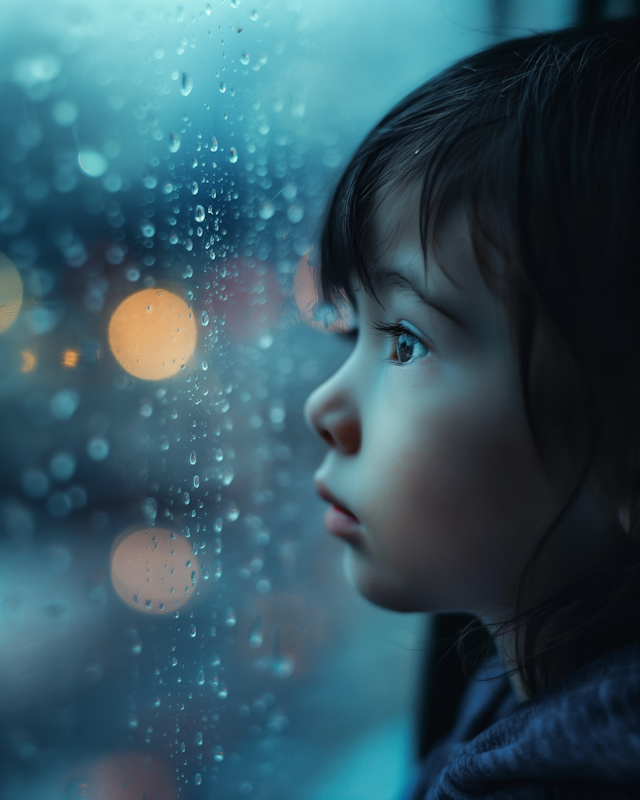 Contemplative Child on a Rainy Day