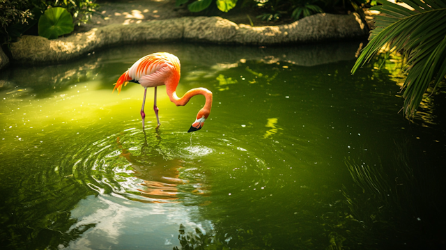 Flamingo in Serene Pond