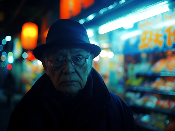 Pensive Elderly Man in Urban Night