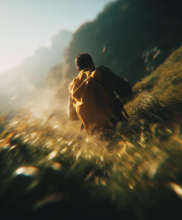 Hiker in Misty Mountains