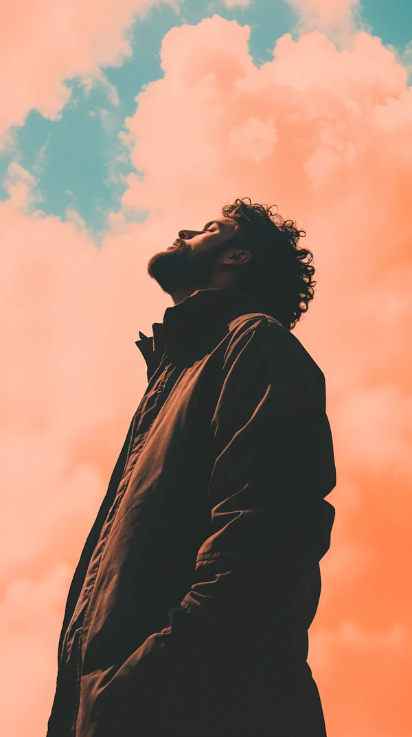 Contemplative Man Against Pastel Sky
