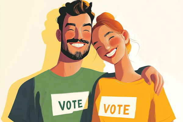 Joyful Couple Promoting Voting