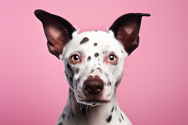 Heterochromatic Dalmatian Against Pink