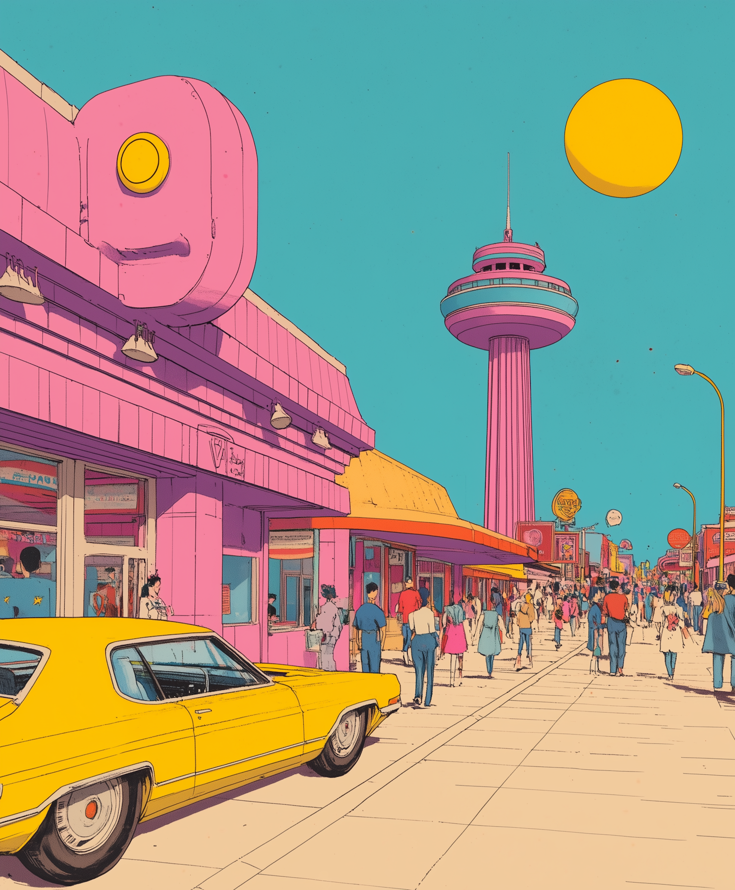 Vibrant Retro Street Scene