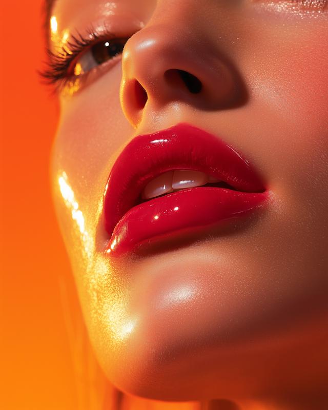 Glossy Red Lips Close-Up