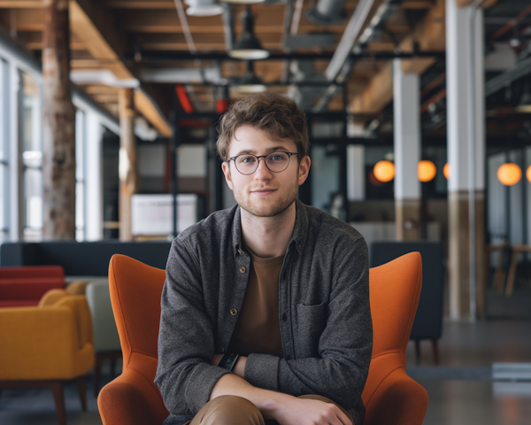 Modern Office with Seated Young Man