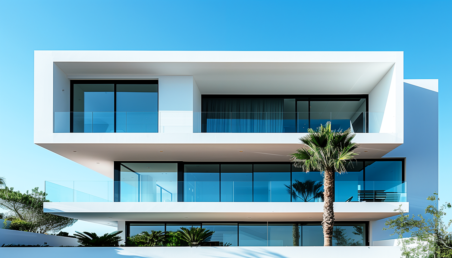 Modern Architectural Residential Building with Palm Tree