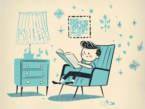 Child Reading in Mid-Century Modern Armchair