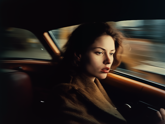 Contemplative Woman in Car