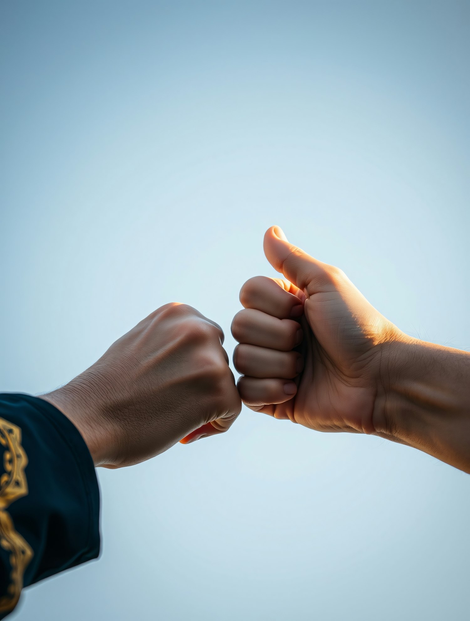 Fist Bump Against Blue Sky