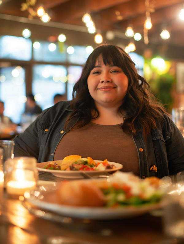 Woman Dining in a Cozy Restaurant