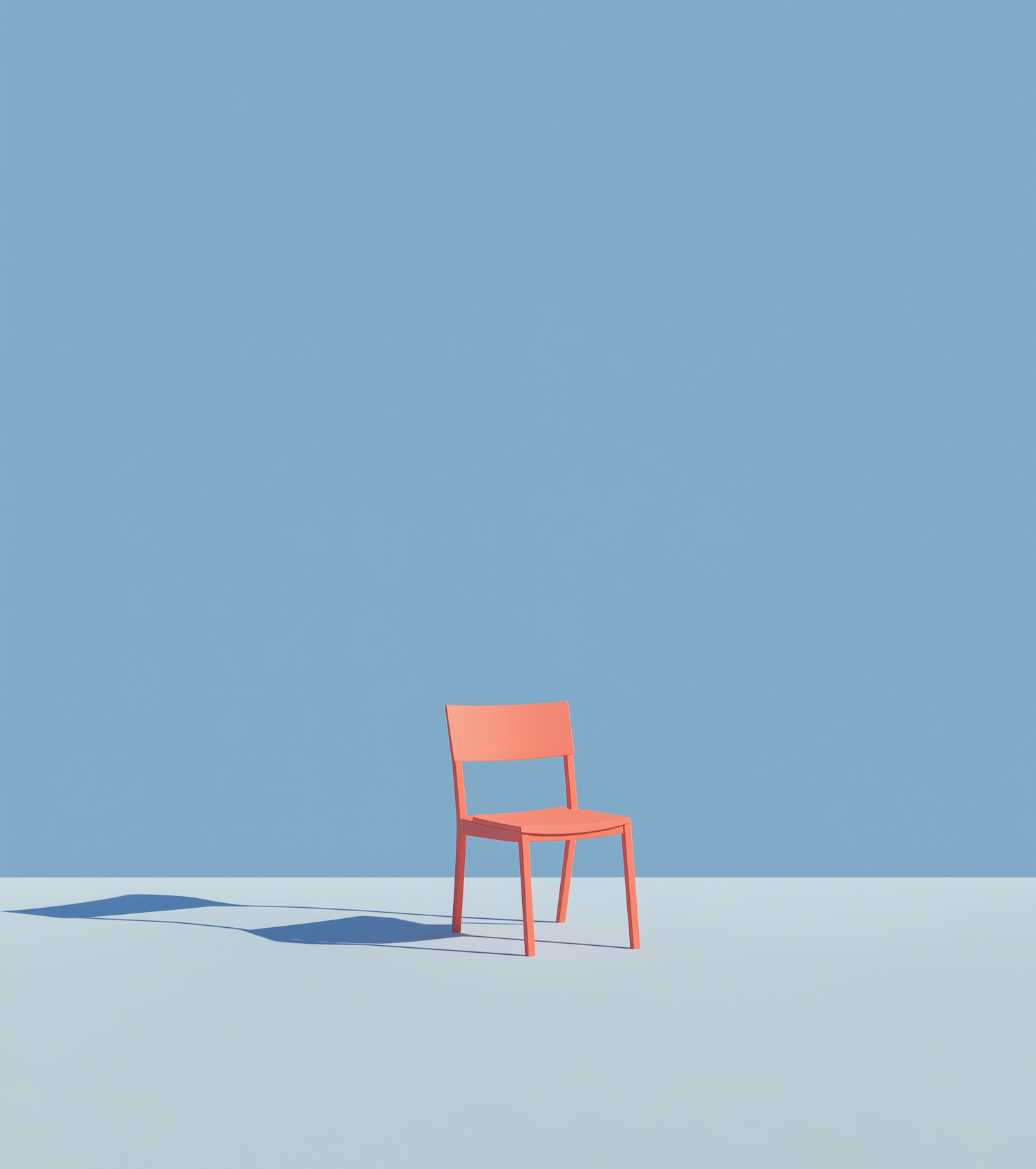 Solitary Orange Chair Against Light Blue Background